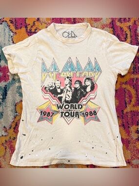 Chaser Off-White Def Leppard Tour Graphic Tee with Pastel Accents